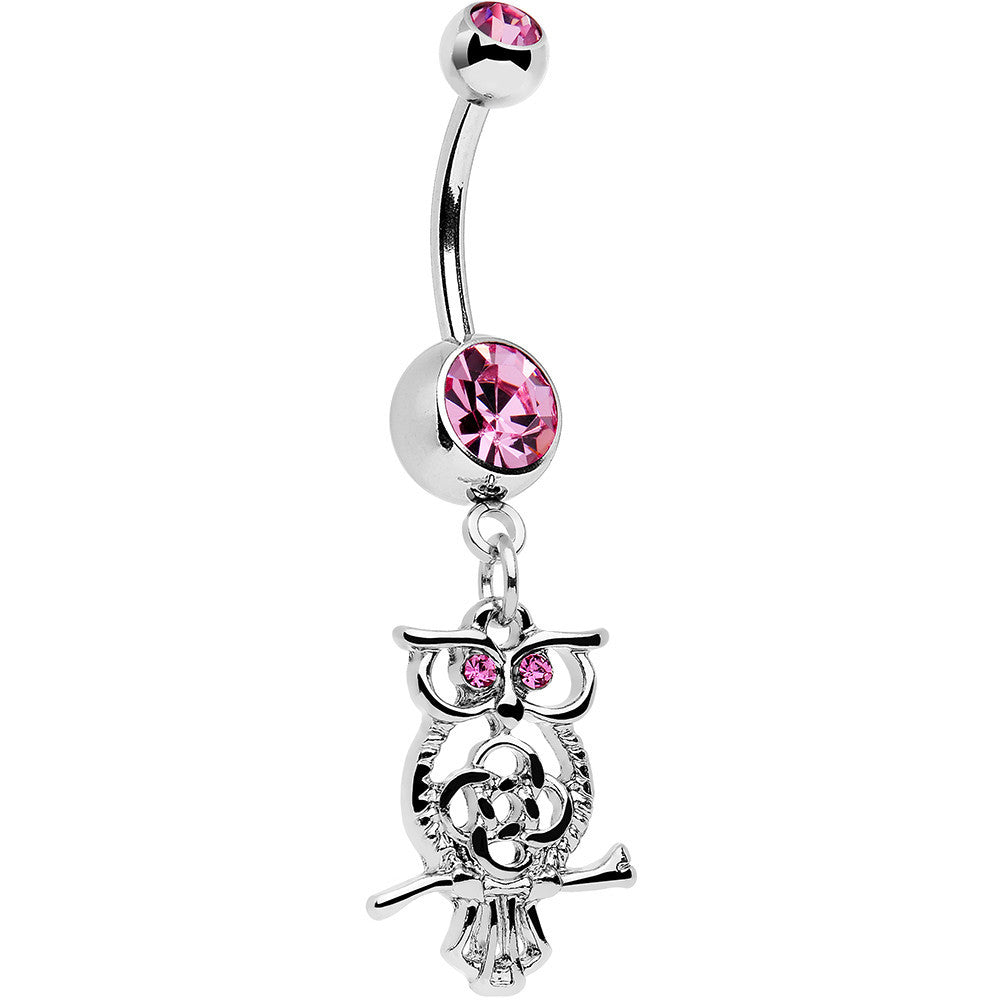 BodyCandy Pink Gem Celtic Knot Perched Owl Dangle Belly Ring — main product shot