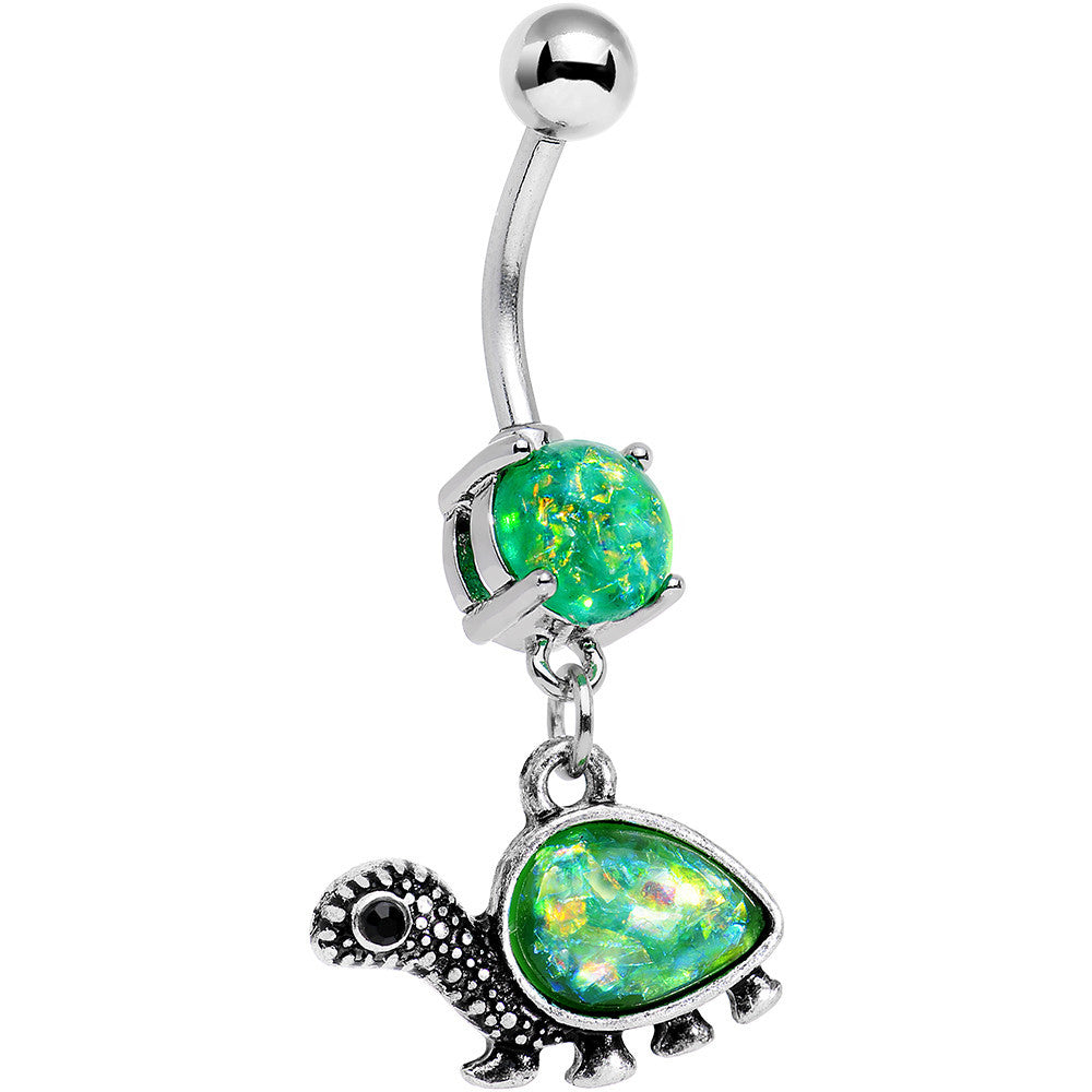 BodyCandy Green Faux Opal Traipsing Turtle Dangle Belly Ring — main product shot