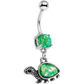 BodyCandy Green Faux Opal Traipsing Turtle Dangle Belly Ring — main product shot