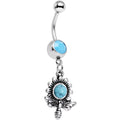 BodyCandy Faux Turquoise Buzzing Bee Favorite Flower Dangle Belly Ring — main product shot
