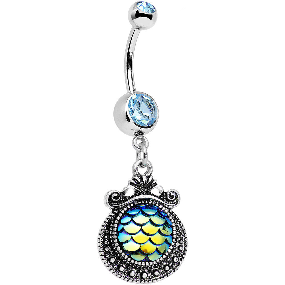 BodyCandy Aqua Gem Iridescent Blue Green Mermaid Scales Dangle Belly Ring — main product shot