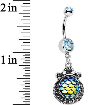 BodyCandy Aqua Gem Iridescent Blue Green Mermaid Scales Dangle Belly Ring — lifestyle context