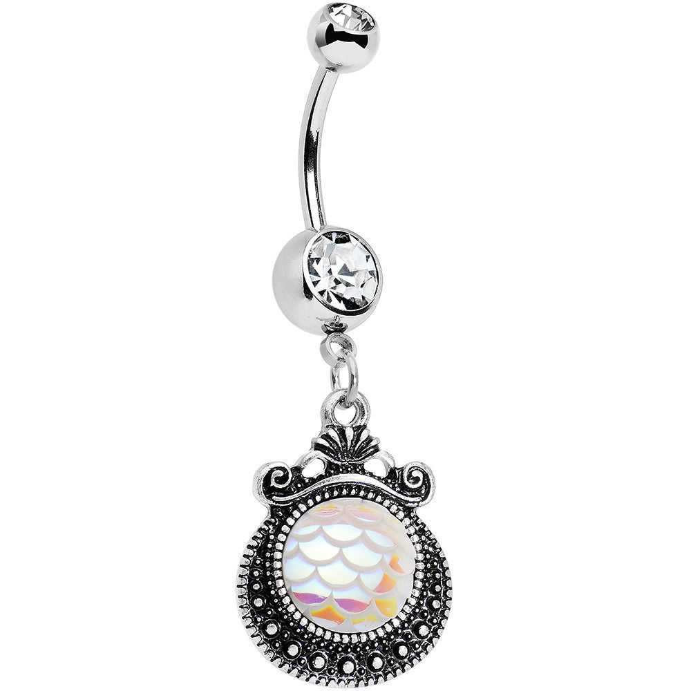 BodyCandy Clear Gem Iridescent White Mermaid Scales Dangle Belly Ring — main product shot