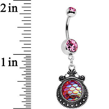BodyCandy Pink Gem Iridescent Purple Mermaid Scales Dangle Belly Ring — lifestyle context