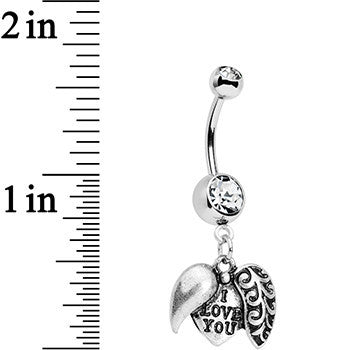 BodyCandy Clear Gem Paisley Love Locket Heart Dangle Belly Ring — detail close-up