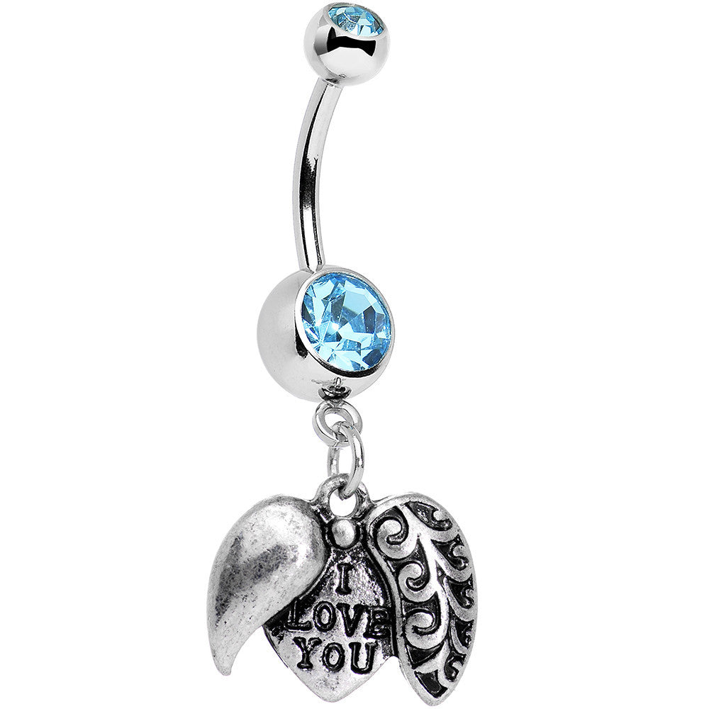 BodyCandy Aqua Blue Gem Paisley Love Locket Heart Dangle Belly Ring — main product shot