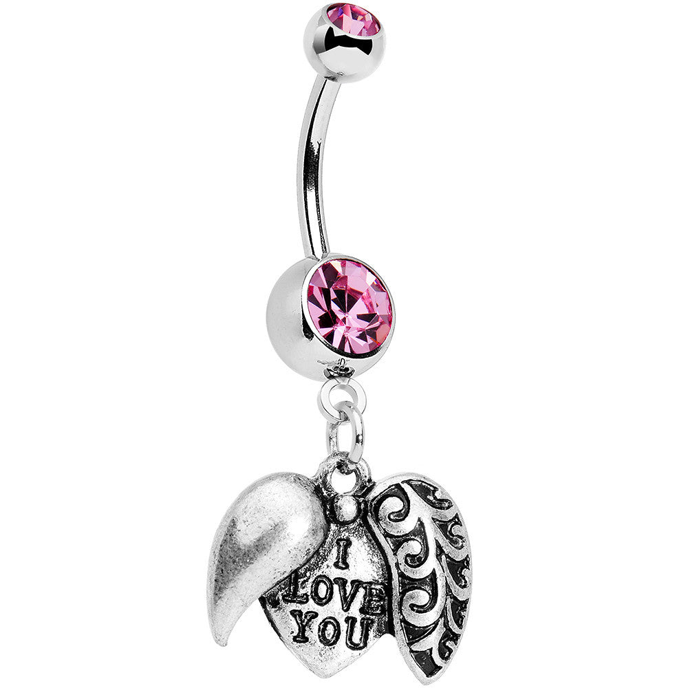 BodyCandy Pink Gem Paisley Love Locket Heart Dangle Belly Ring — main product shot