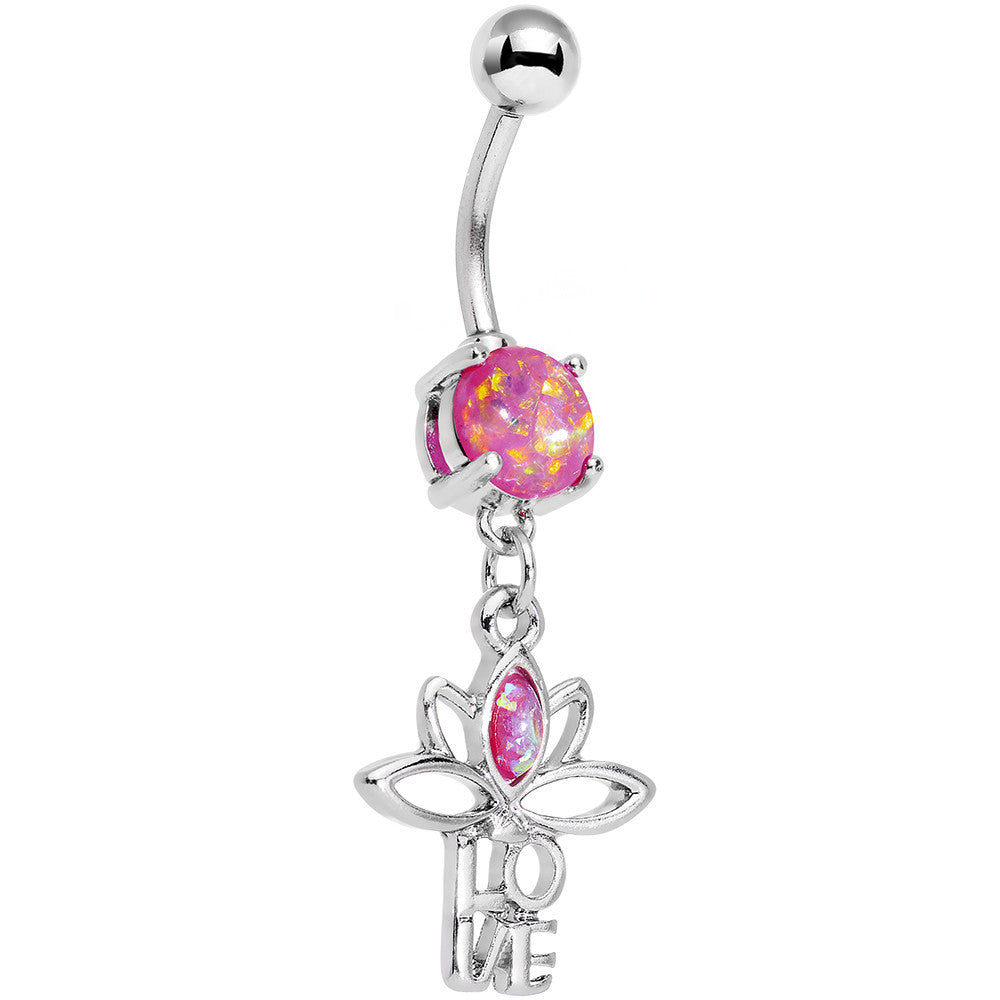 BodyCandy Pink Faux Opal Framework Love Lotus Flower Dangle Belly Ring — main product shot
