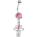 BodyCandy Pink Faux Opal Framework Love Lotus Flower Dangle Belly Ring — main product shot