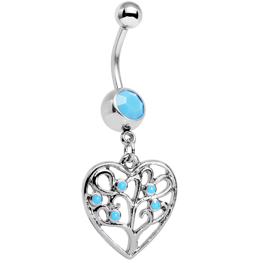 BodyCandy Faux Turquoise Tree of Life Heart Dangle Belly Ring — main product shot