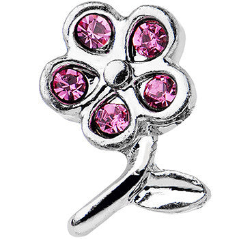 BodyCandy 16G 1/4 Pink Gem Petal Flower Left Ear Cartilage Earring — detail close-up