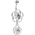 BodyCandy Clear Gem Framework Double Flower Dangle Belly Ring — main product shot