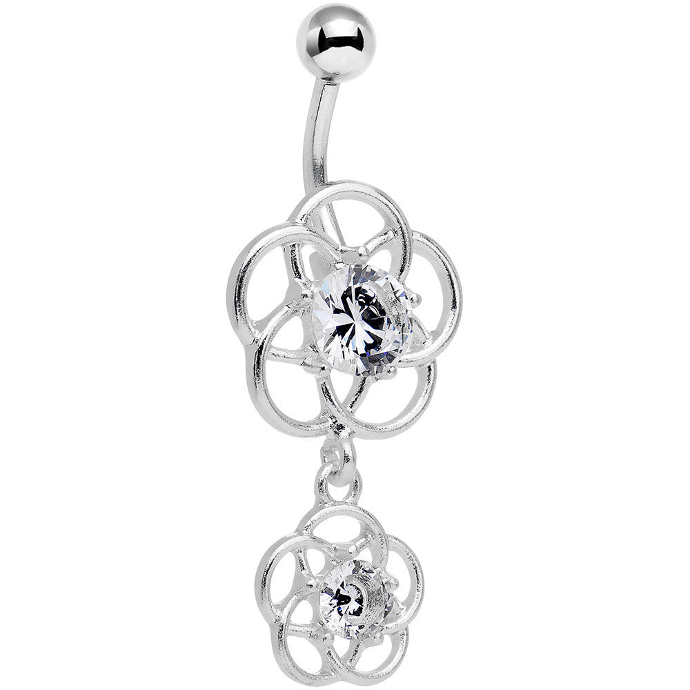 BodyCandy Clear Gem Framework Double Flower Dangle Belly Ring — main product shot