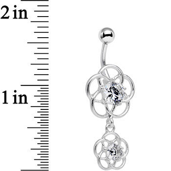 BodyCandy Clear Gem Framework Double Flower Dangle Belly Ring — detail close-up
