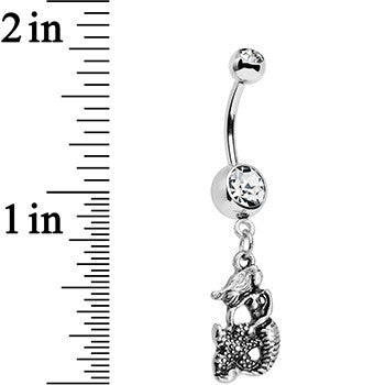 BodyCandy Clear Gem Miss Mermaid and Mr Starfish Dangle Belly Ring — detail close-up