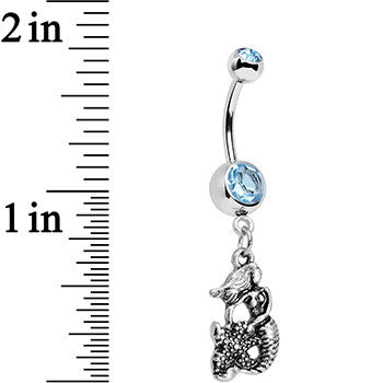 BodyCandy Aqua Gem Miss Mermaid and Mr Starfish Dangle Belly Ring — detail close-up