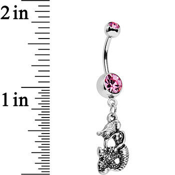BodyCandy Pink Gem Miss Mermaid and Mr Starfish Dangle Belly Ring — detail close-up