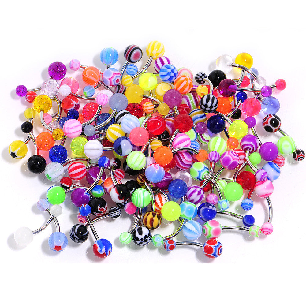 BodyCandy UV Acrylic Ball Steel Barbell Belly Button Ring Set of 100 — main product shot