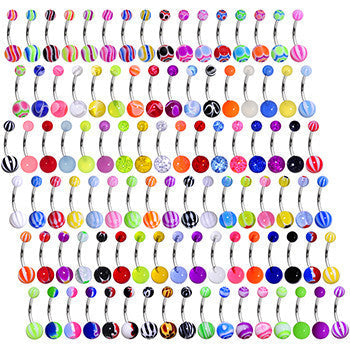 BodyCandy UV Acrylic Ball Steel Barbell Belly Button Ring Set of 100 — detail close-up