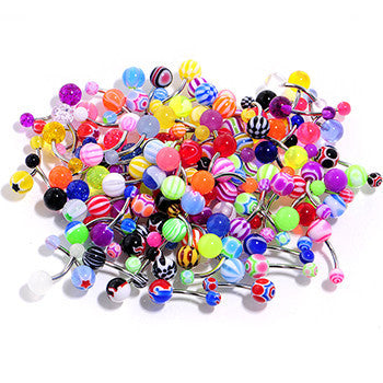 BodyCandy UV Acrylic Ball Steel Barbell Belly Button Ring Set of 100 — side view