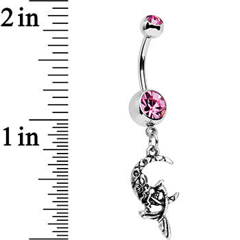 BodyCandy Pink Gem Moon and Ms Mermaid Dangle Belly Ring — detail close-up