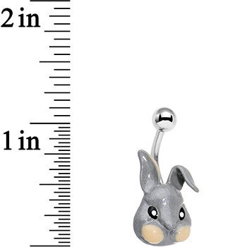 BodyCandy Glitter Gray Happy Easter Bunny Rabbit Belly Ring — detail close-up