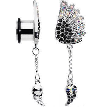 BodyCandy 1/2 Aurora Black Gem Arial Angel Wings Dangle Plug Set — detail close-up