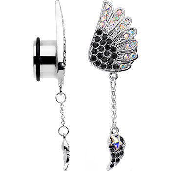 BodyCandy 9/16 Aurora Black Gem Arial Angel Wings Dangle Plug Set — detail close-up