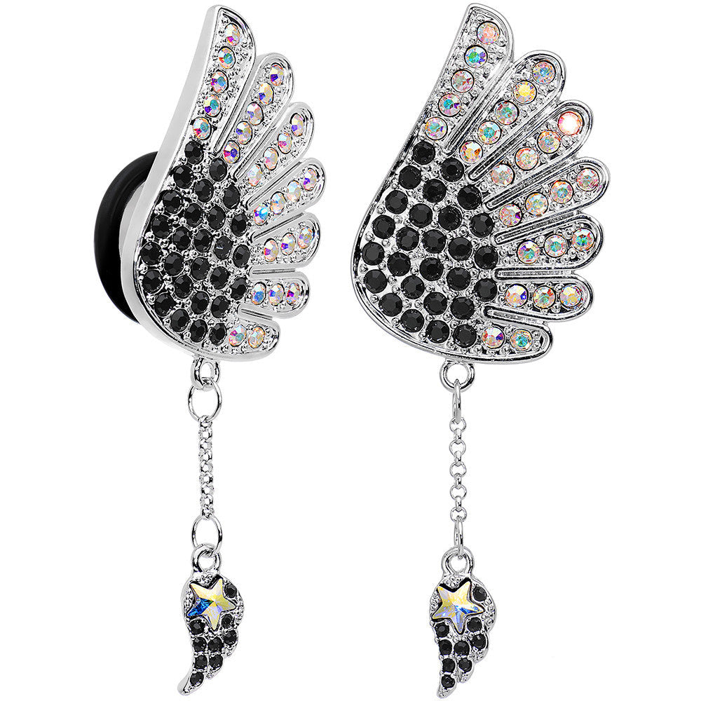 BodyCandy 5/8 Aurora Black Gem Arial Angel Wings Dangle Plug Set — main product shot