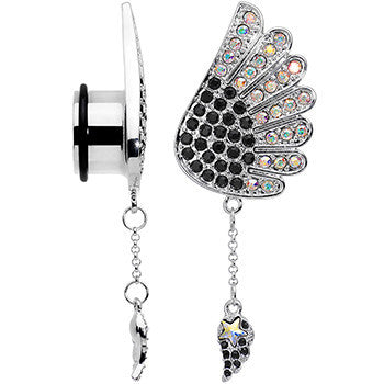 BodyCandy 5/8 Aurora Black Gem Arial Angel Wings Dangle Plug Set — detail close-up