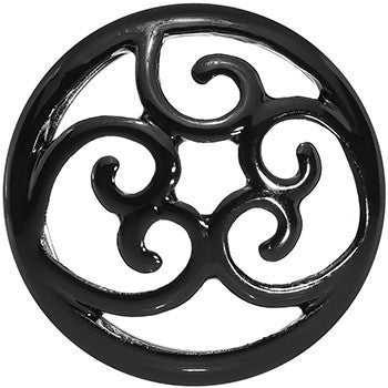 BodyCandy 18mm Steel Black Filigree Duet Heart Saddle Plug Set — side view