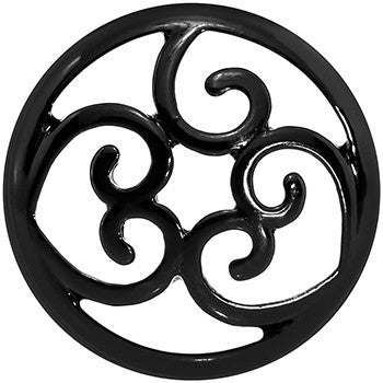 BodyCandy 24mm Steel Black Filigree Duet Heart Saddle Plug Set — side view