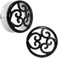 BodyCandy 28mm Steel Black Filigree Duet Heart Saddle Plug Set — main product shot