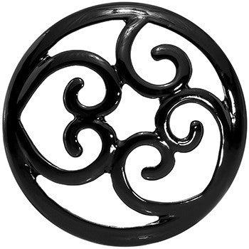 BodyCandy 28mm Steel Black Filigree Duet Heart Saddle Plug Set — side view