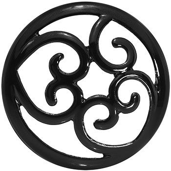 BodyCandy 30mm Steel Black Filigree Duet Heart Saddle Plug Set — side view