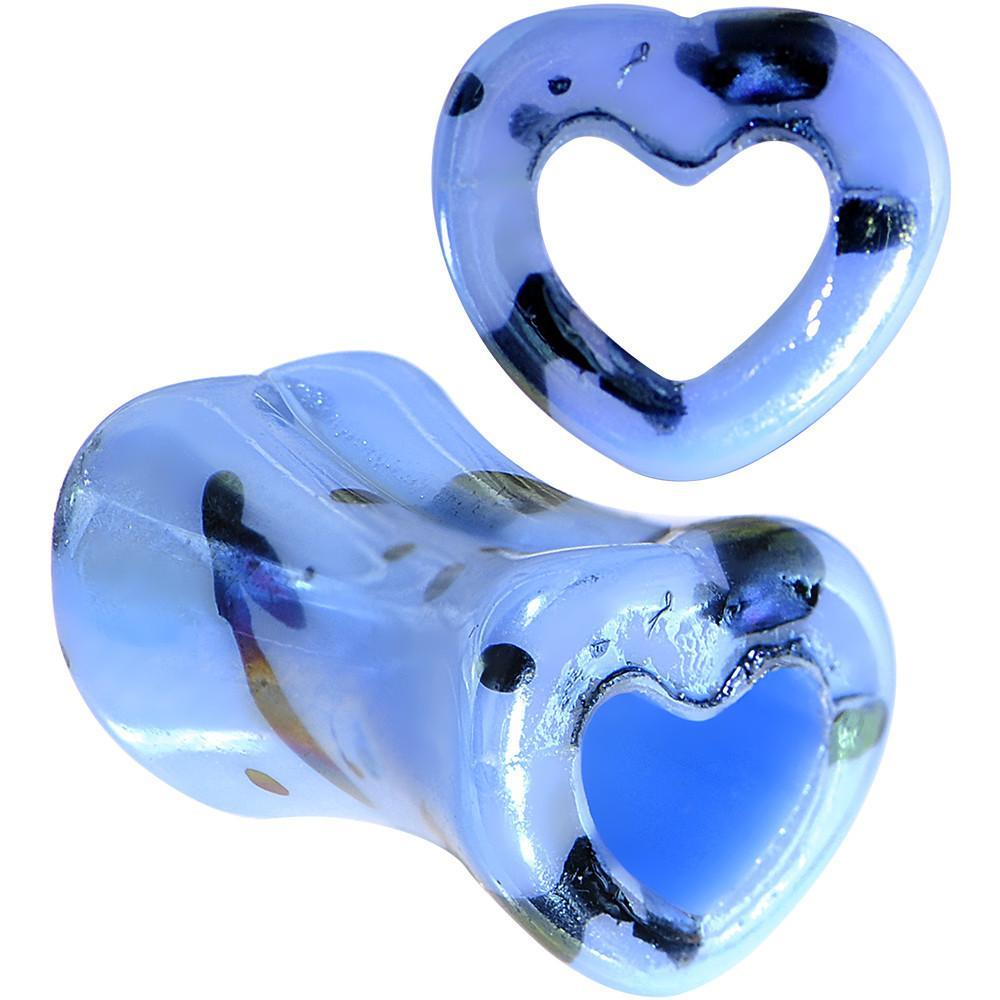 BodyCandy Black Speckled Blue Acrylic Heart Saddle Plug Set Available in Sizes 6G to 20mm — main product shot