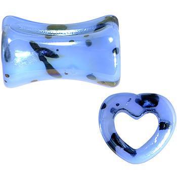 BodyCandy Black Speckled Blue Acrylic Heart Saddle Plug Set Available in Sizes 6G to 20mm — detail close-up