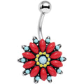BodyCandy Blue Red Southwestern Holly Holiday Flower Belly Ring — main product shot
