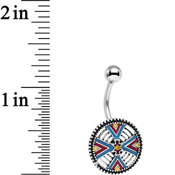 BodyCandy Red Blue Yellow Southwestern Powerful Medallion Belly Ring — detail close-up