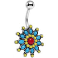 BodyCandy Red Blue Faux Turquoise Southwestern Power Flower Belly Ring — main product shot