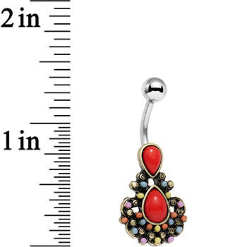 BodyCandy Red Orb Splash of Color Southwestern Elegant Drop Belly Ring — detail close-up