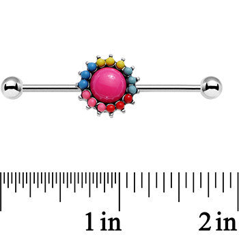 BodyCandy 14G Prismatic Sunburst Flower Industrial Barbell 38mm — detail close-up