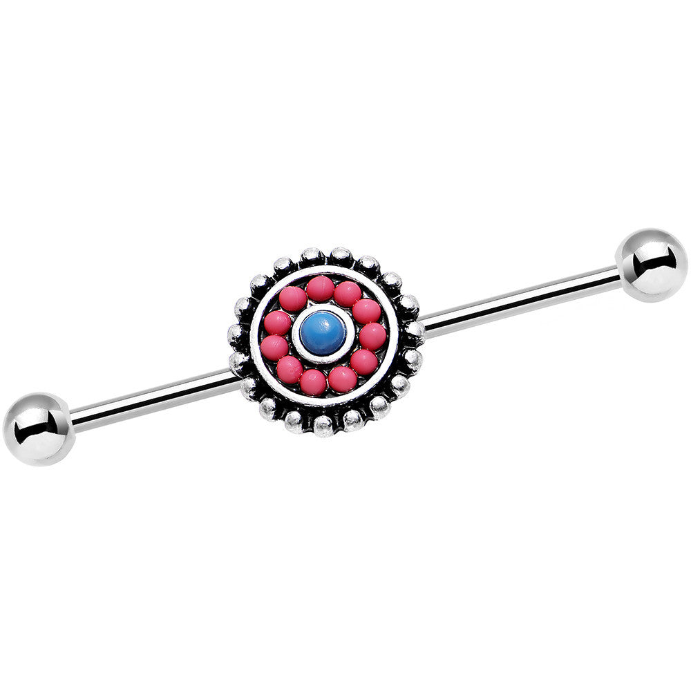 BodyCandy 14G Pink and Blue Floral Mandala Industrial Barbell 38mm — main product shot
