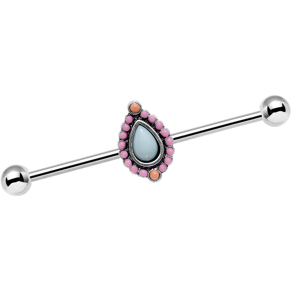 BodyCandy 14G Light Blue and Pink Pastel Teardrop Industrial Barbell 38mm — main product shot