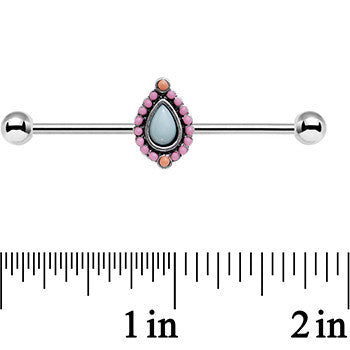 BodyCandy 14G Light Blue and Pink Pastel Teardrop Industrial Barbell 38mm — detail close-up