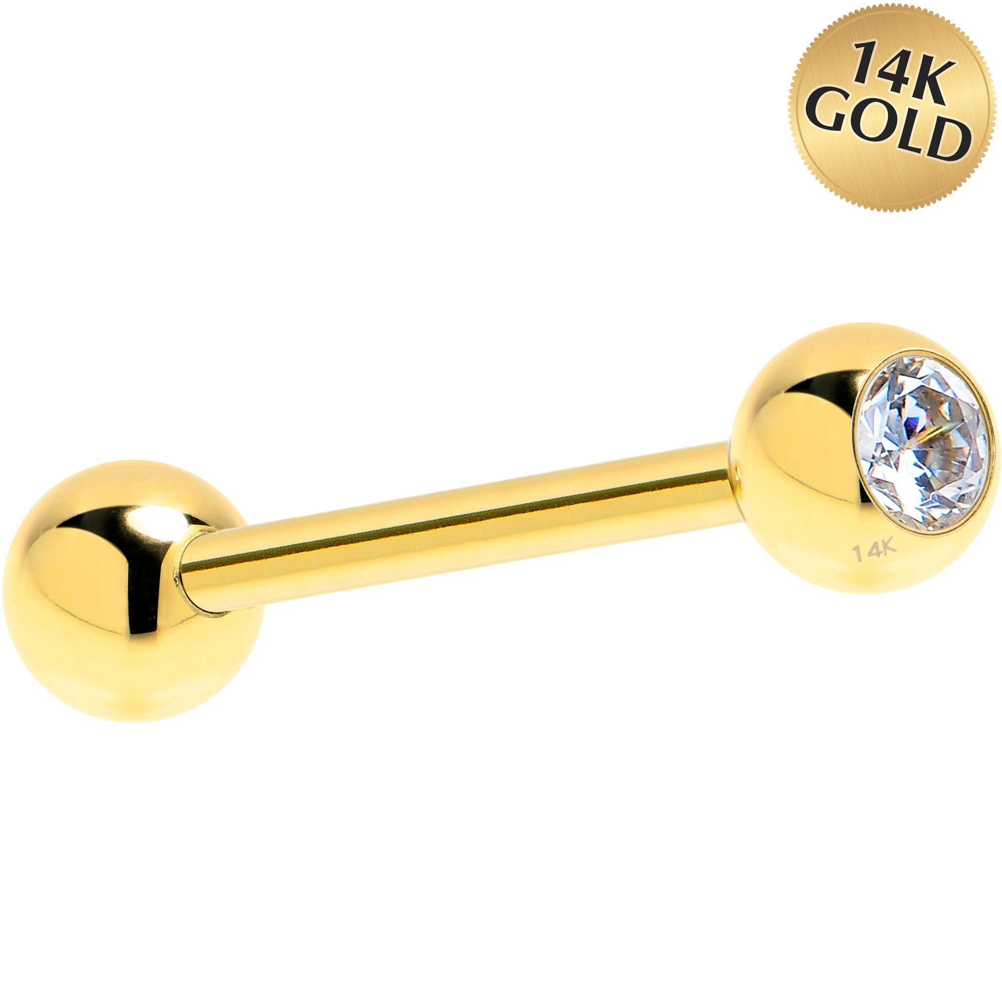 BodyCandy Solid 14k Yellow Gold CZ Solitaire Barbell Tongue Ring 14G 5/8 — main product shot