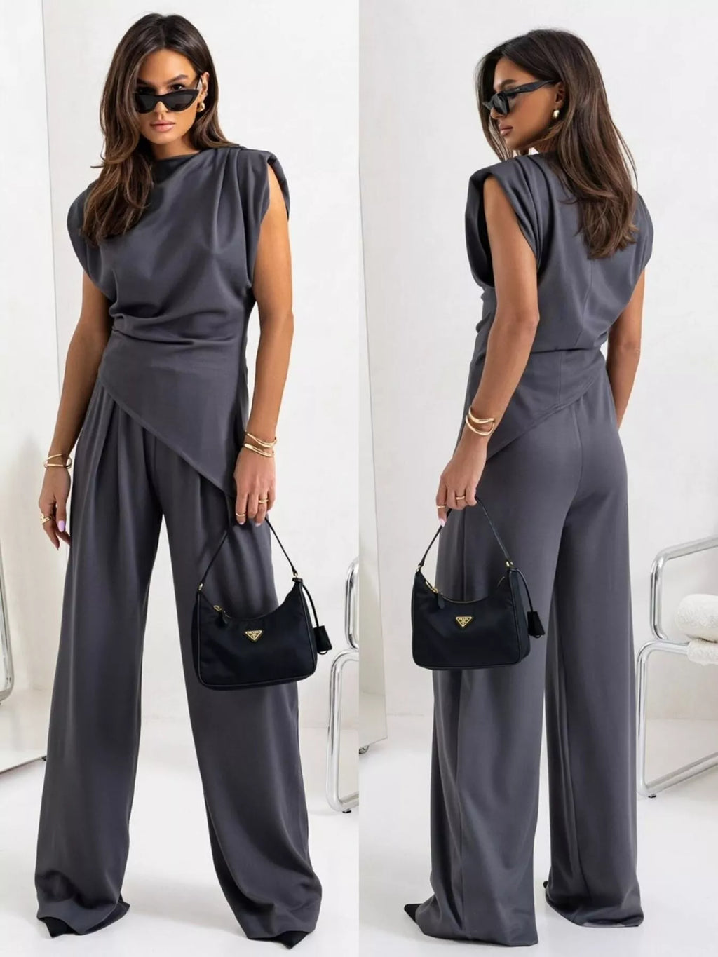 Satin Cowl Neck Top and Pants Set