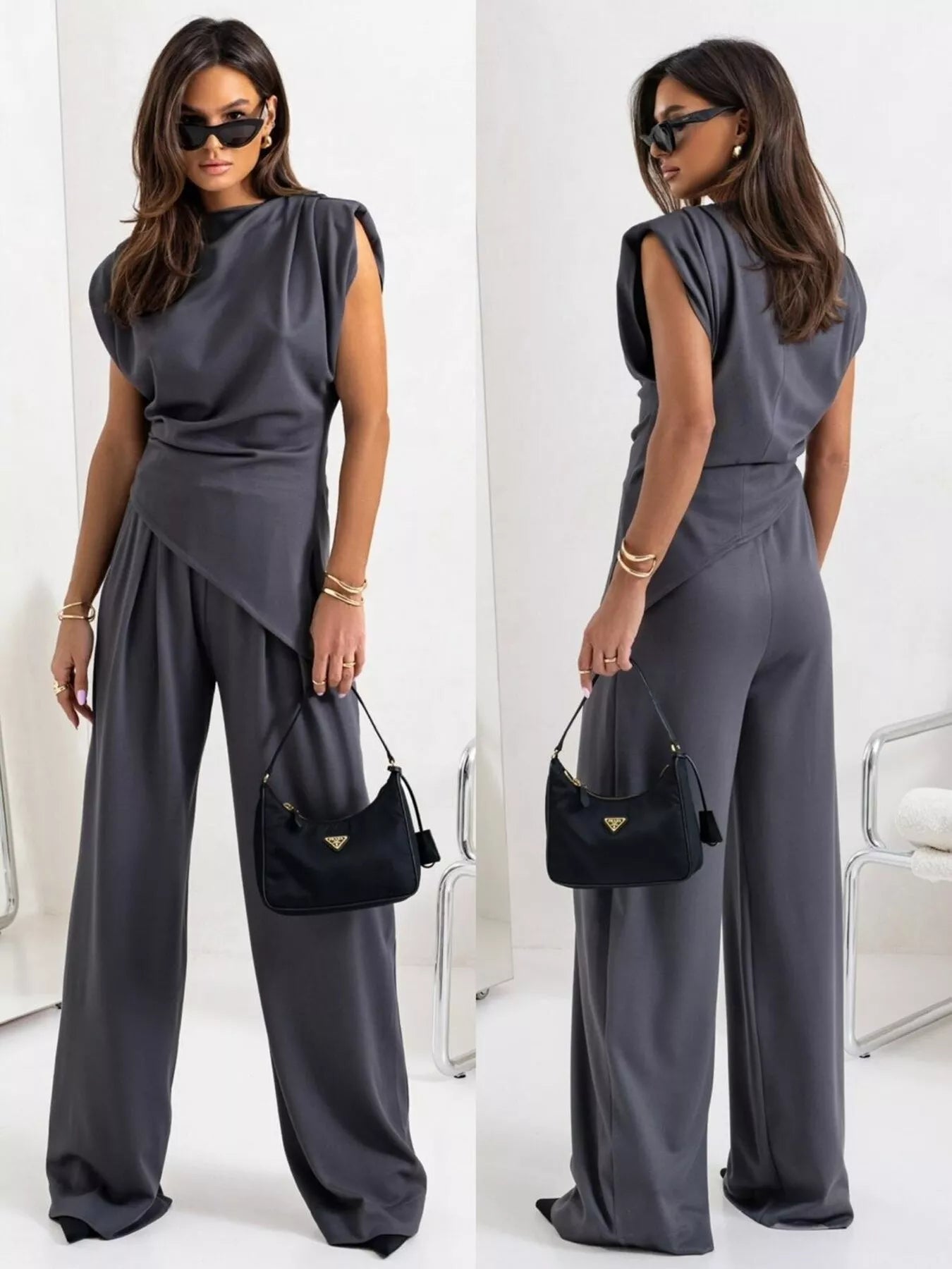 Satin Cowl Neck Top and Pants Set