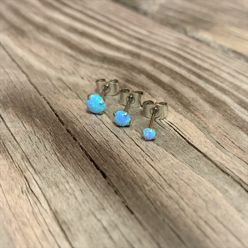 BodyCandy Light Blue Synthetic Opal Stainless Steel Post Stud Earring Pack Set of 3 — back view
