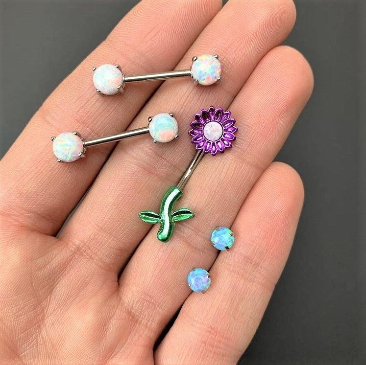 BodyCandy Light Blue Synthetic Opal Stainless Steel Post Stud Earring Pack Set of 3 — detail close-up